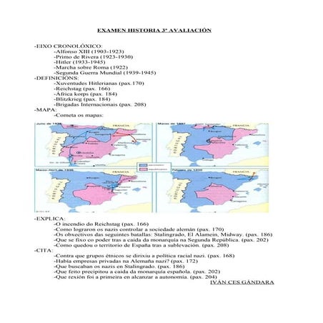 Examen historia 3ª avaliación