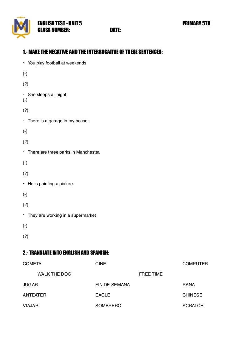 Examen inglés 5º tema 5