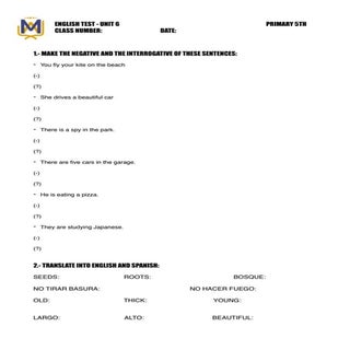 Examen inglés 5º tema 6