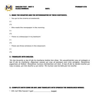 Examen inglés 6º tema 4