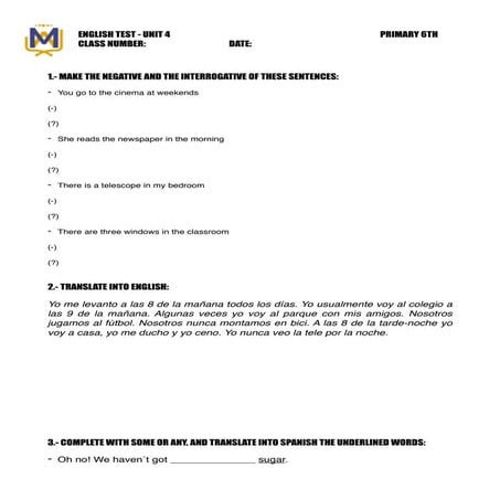 Examen inglés 6º tema 4