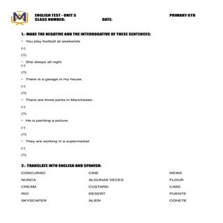 Examen inglés 6º tema 5
