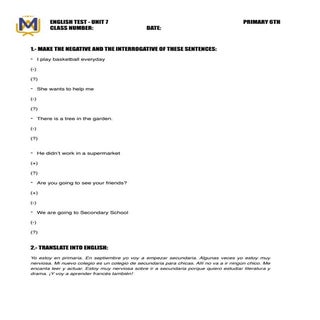 Examen inglés 6º tema 7