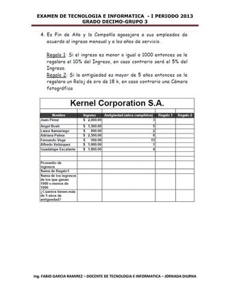 Examen I Periodo - Grado 10-03 - Año 2013
