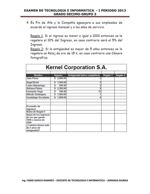 Examen I Periodo - Grado 10-03 - Año 2013