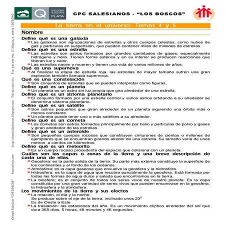 La tierra en el universo  temas 4 y 5
