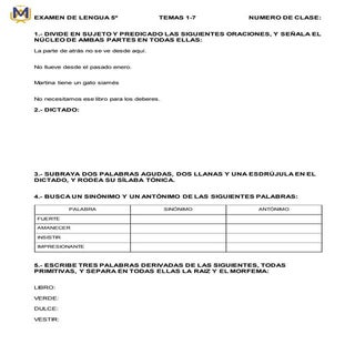 Examen Lengua 5º Tema 7