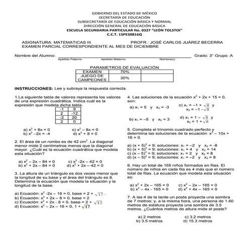 Examen matematicas iii segundo bimestre