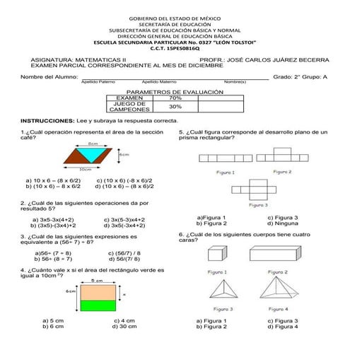 Examen matematicas ii segundo bimestre