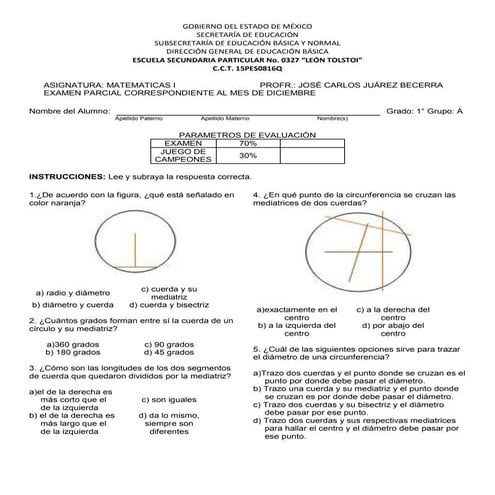 Examen matematicas i segundo bimestre