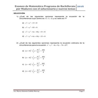 Examen matemática bachillerato por ...