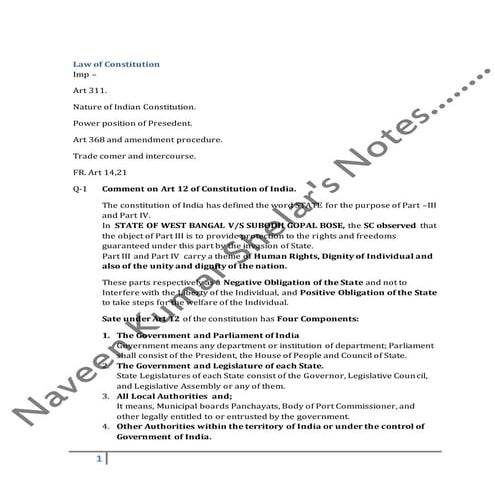 Exame note for_constitution_of_india
