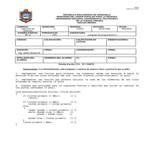 4to Examen PII  UNEFA