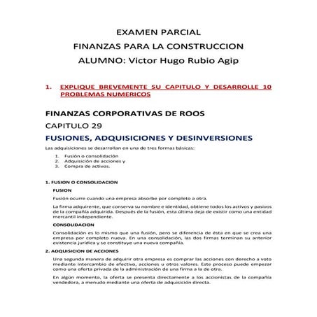 Examen parcial finanzas VICTOR RUBIO AGIP | PDF