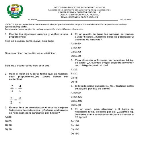 Examen proporciones y razones
