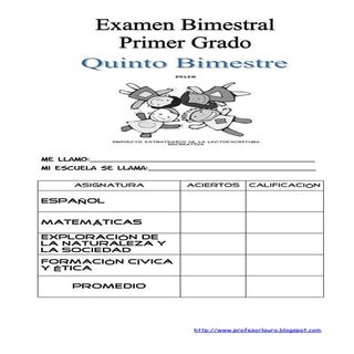 EXAMEN 1° "A" QUINTO BIMESTRE