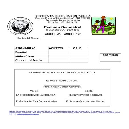 Examen Semestral 2o B Pdf