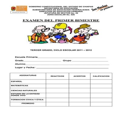 Examen tercer grado primer bimestre