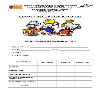 Examen tercer grado primer bimestre WORD
