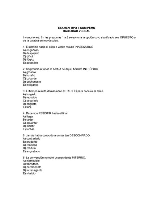 Examen tipo 7 comipems