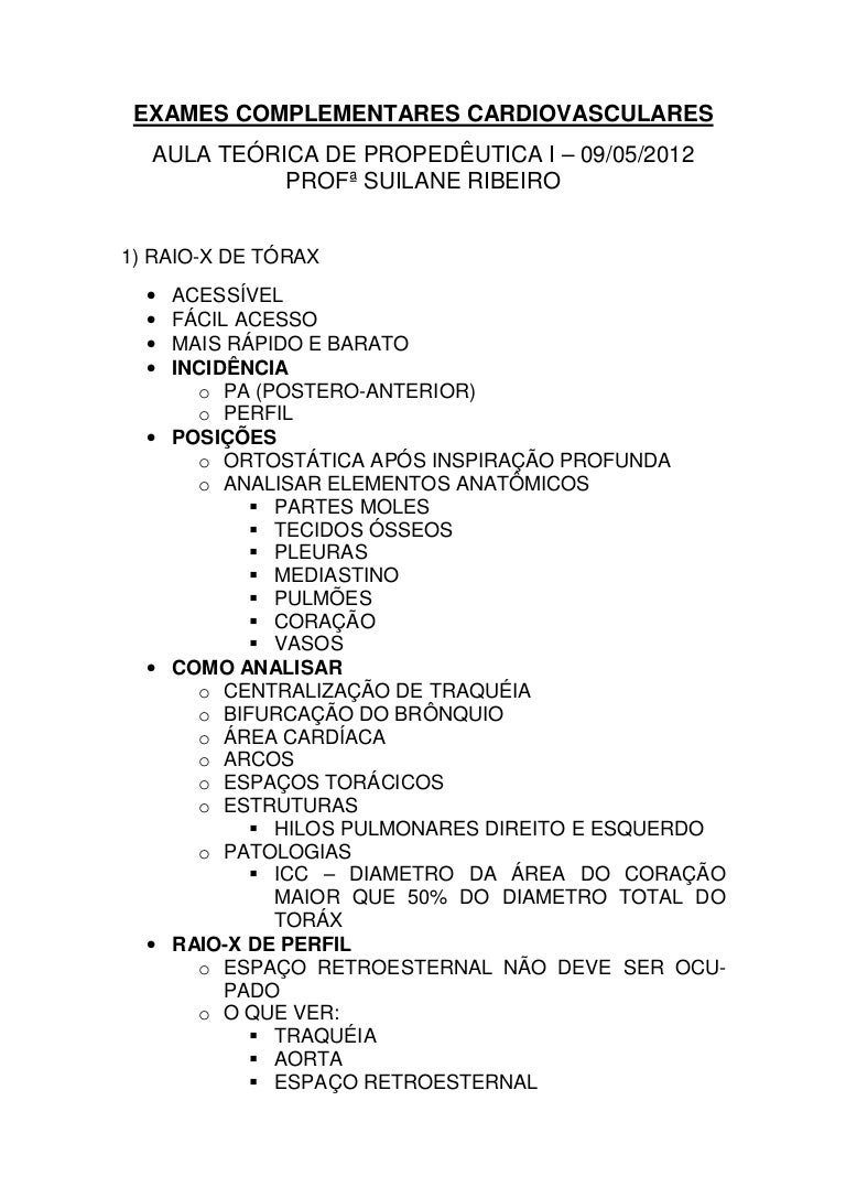 Exames Complementares Cardiovasculares