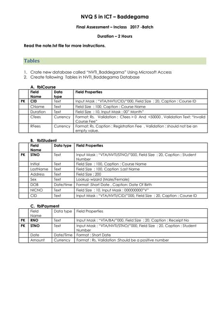 Exam guide and practice in access