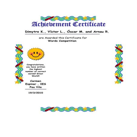 Winners Certificate!!