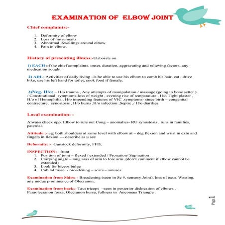 Examination of  elbow joint