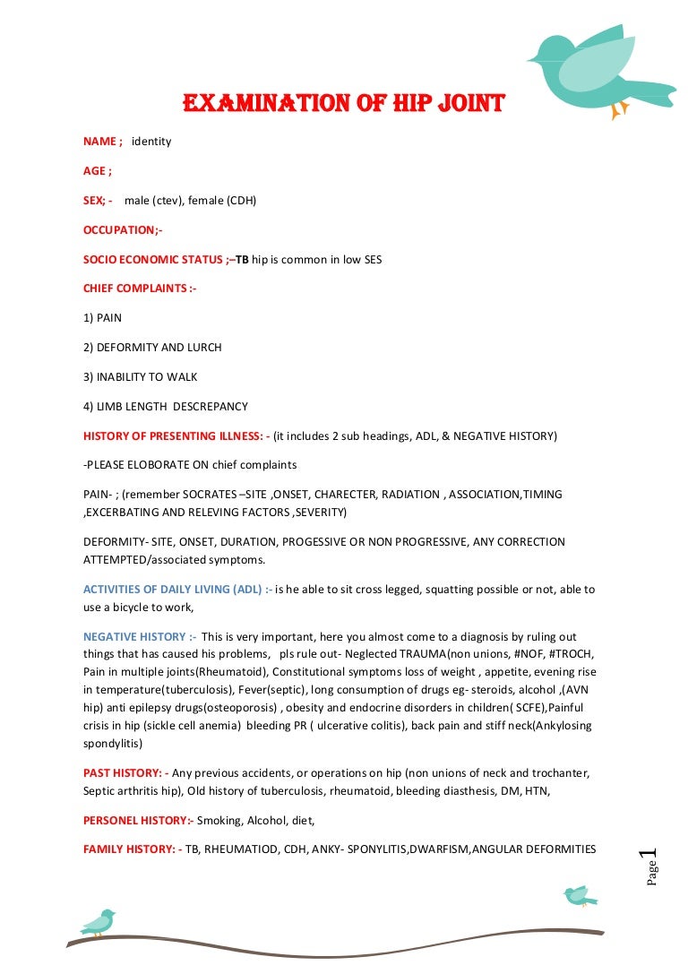 Examination of hip joint