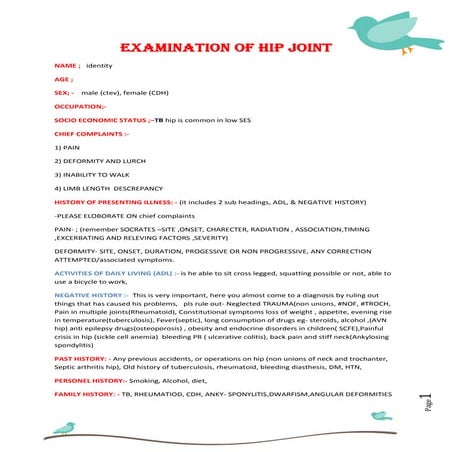 Examination of hip joint