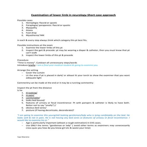 Examination of lower limb in neurology-Short case approach for Final MBBS