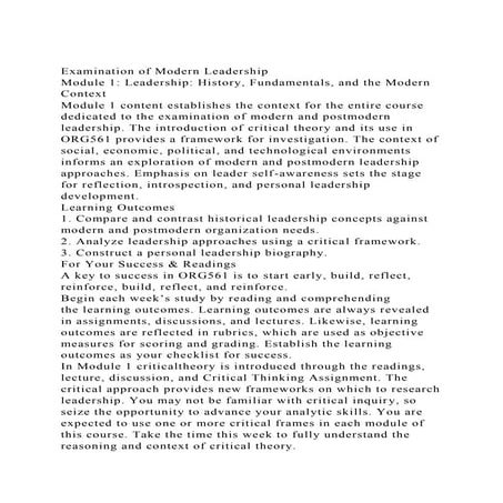 Examination of Modern LeadershipModule 1 Leadership History, F.docx
