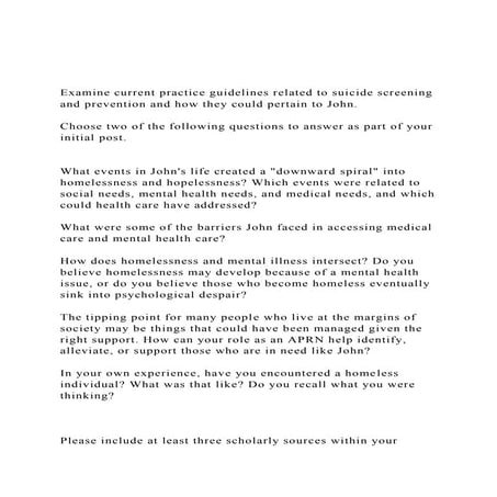 Examine current practice guidelines related to suicide screeni.docx