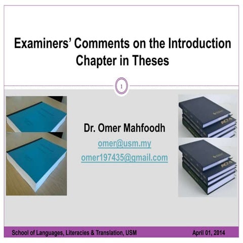 Examiners' comments on introduction chapter in theses