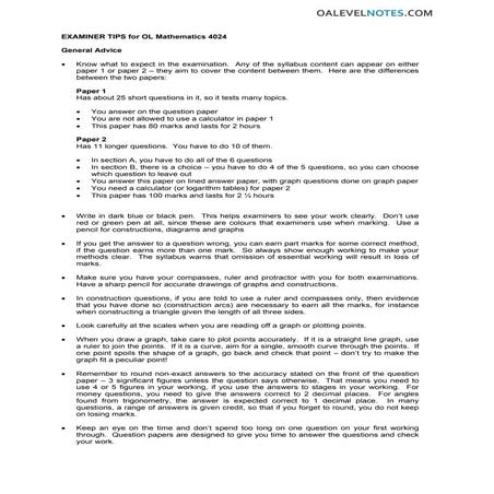 o level mathematics examiner guide