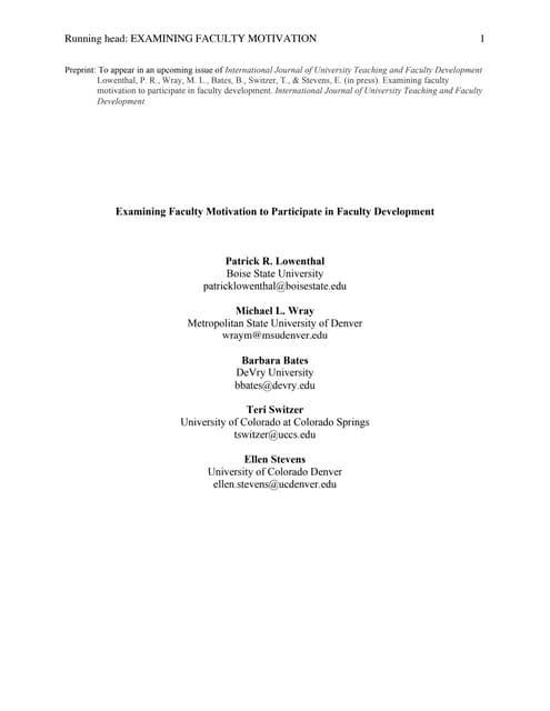 Examining Faculty Motivation to Participate in Faculty Development