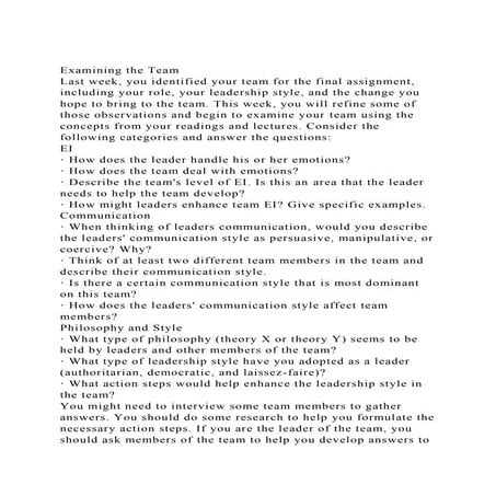 Examining the TeamLast week, you identified your team for the fi.docx