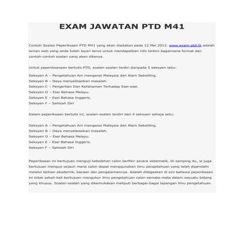 Exam jawatan ptd