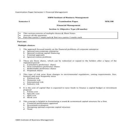 Exam paper financial_management | PDF