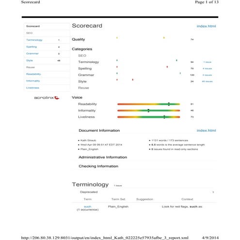 Example Acrolinx Language Analysis