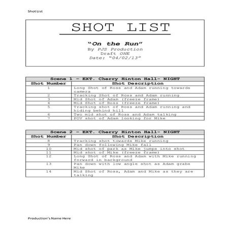 Shot List (draft 1)