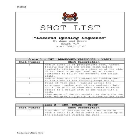 Lazarus Opening Sequence - Storyboard | DOCX