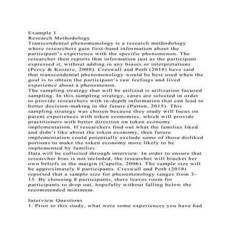 Example 1Research MethodologyTranscendental phenomenology is a.docx