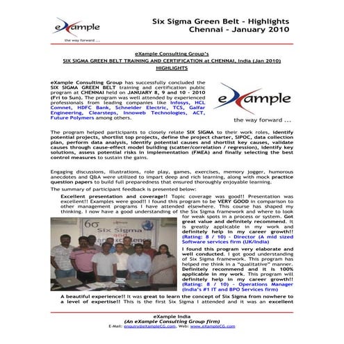eXampleCG Six Sigma Green Belt At Chennai   Jan 2010   Highlights