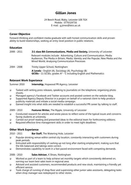 Example chronological CV