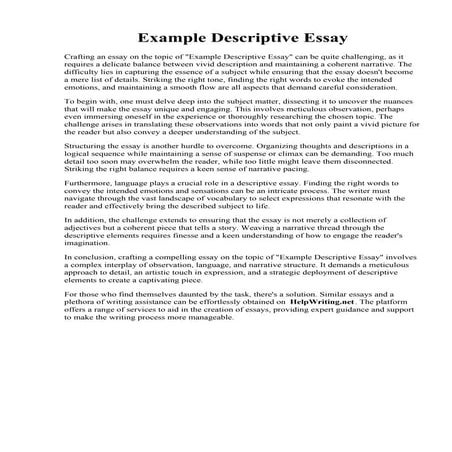 Example Descriptive Essay