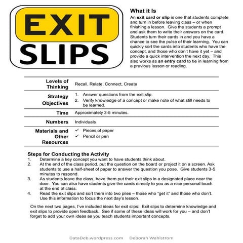 Example exit slip prompts