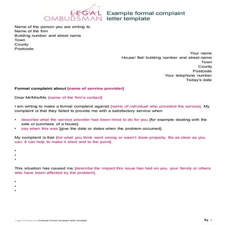 Example formal complaint letter template | PDF