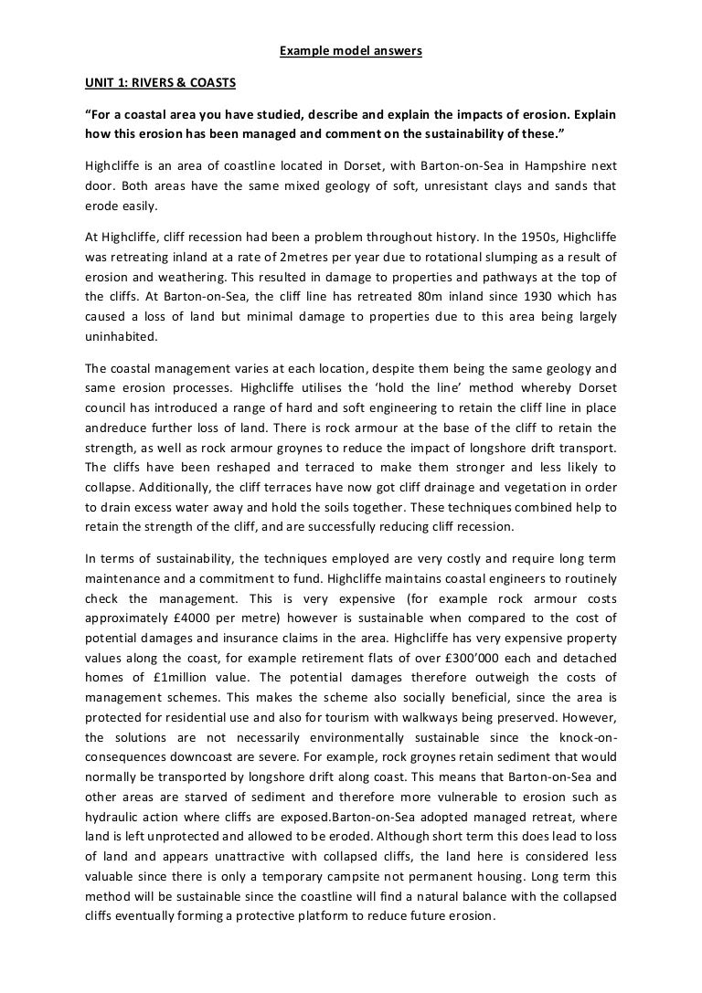 Example model answers for OCR B Geography GCSE