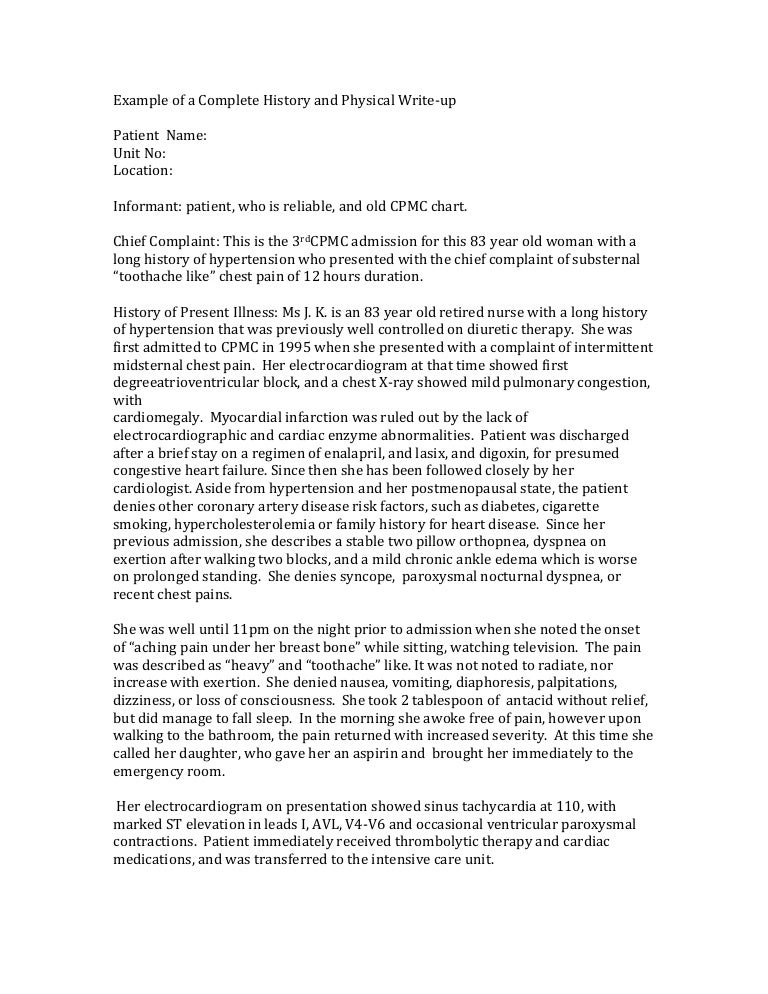 Example of a complete history and physical write